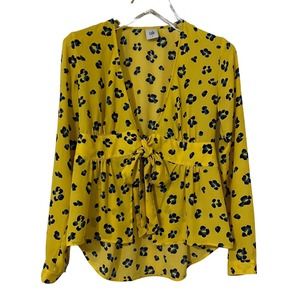 CAbi Sunny Limited Edition Yellow Leopard Print Tie Front Cardigan Style Top - S